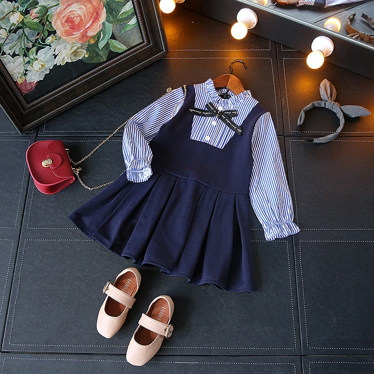 

2018 girl autumn long sleeve dress fake two pieces dress