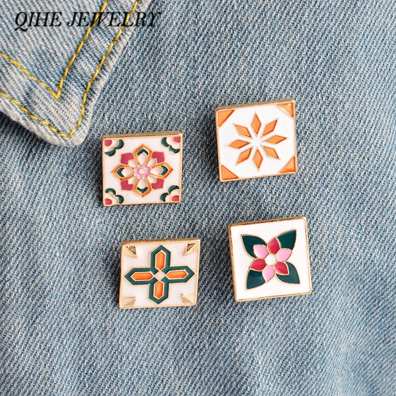 

QIHE JEWELRY Multi-designs Creative Vintage Pattern Shirt Collar Bag Jean Hat Enamel Brooch Pins Button Badge
