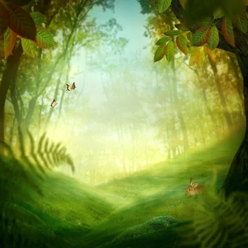 

Laeacco Fairytale Forest Grassland Rabbit Scenic Photographic Backgrounds Customized Photography Backdrops For Photo Studio