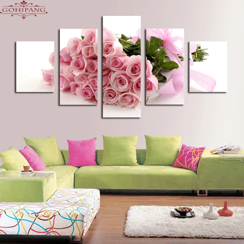 5-Piece-Pink-Roses-Picture-Painting-Modern-Home-Wall-Decor-For-Living-Room-Print-Painting-On