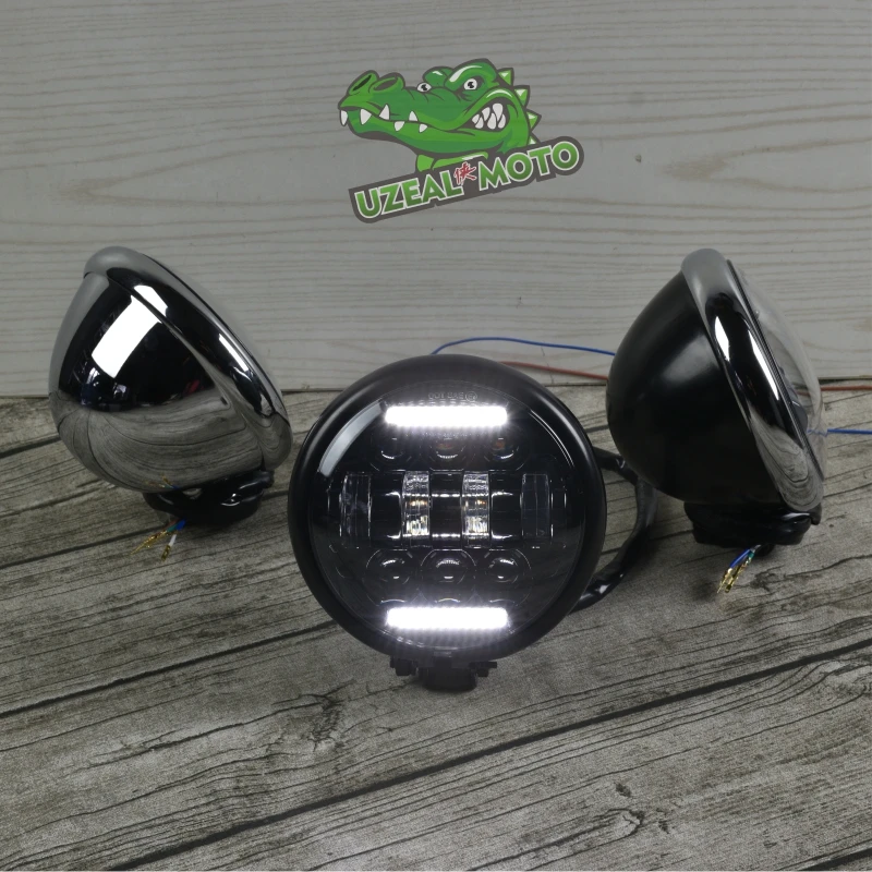 

Harley Retro Motorcycle Modified LED Highlights 5.75 inch Headlights double line type Driving light
