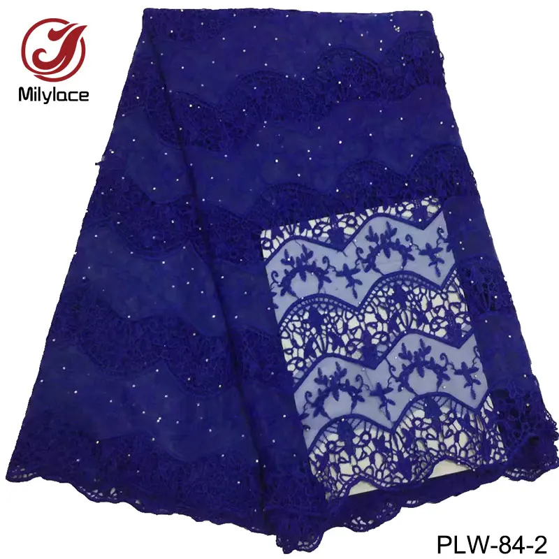 Wholesale african lace fabric with rhinestone solid color embroidery