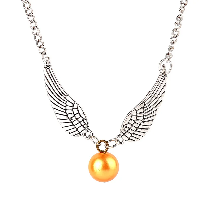 

10 Feather Angel wings Vintage Men movie Pendant Necklace Geometric round Gold Snitch Harry Time Turner Potter Necklace jewelry