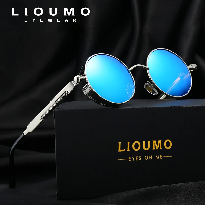 

AORON Gothic Steampunk Round Sun Glasses Men & Women Polarized Sunglasses John Lennon Granny Sunglasses Vintage Sol Eyewear