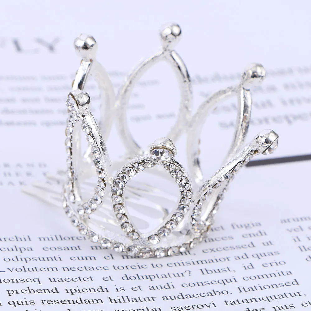 Small Girls Crown Tiara Hair Combs Clear Stone Crystal Mini Tiara Hair