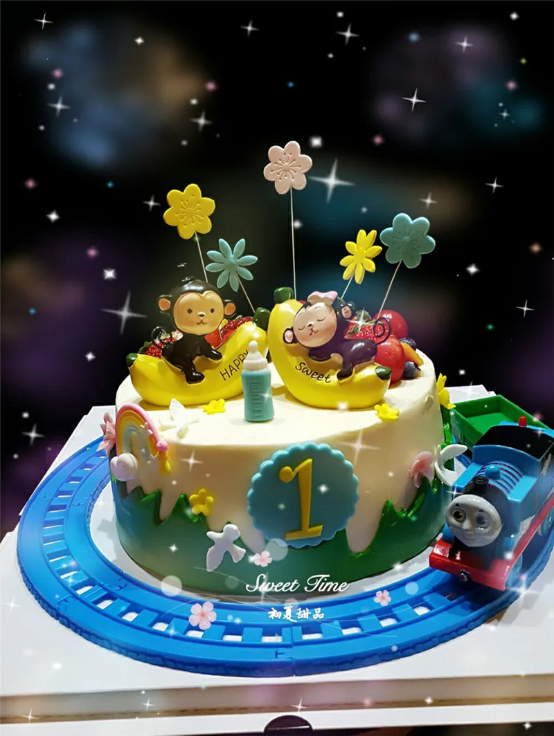 

banana monkey cupcake toppers toys for baby kids children birthday party supplies small gifts happy monkey toy cake topper