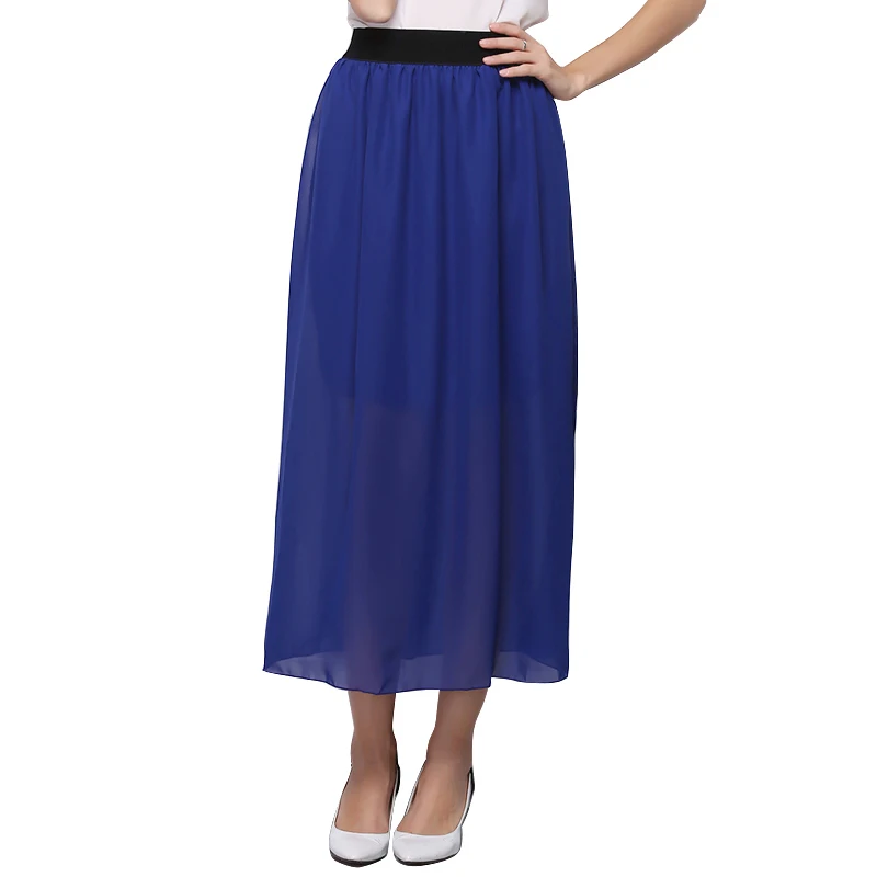 Для Женщин Multi-Слои шифон плиссированные Ретро эластичный пояс Длинная юбка макси юбки