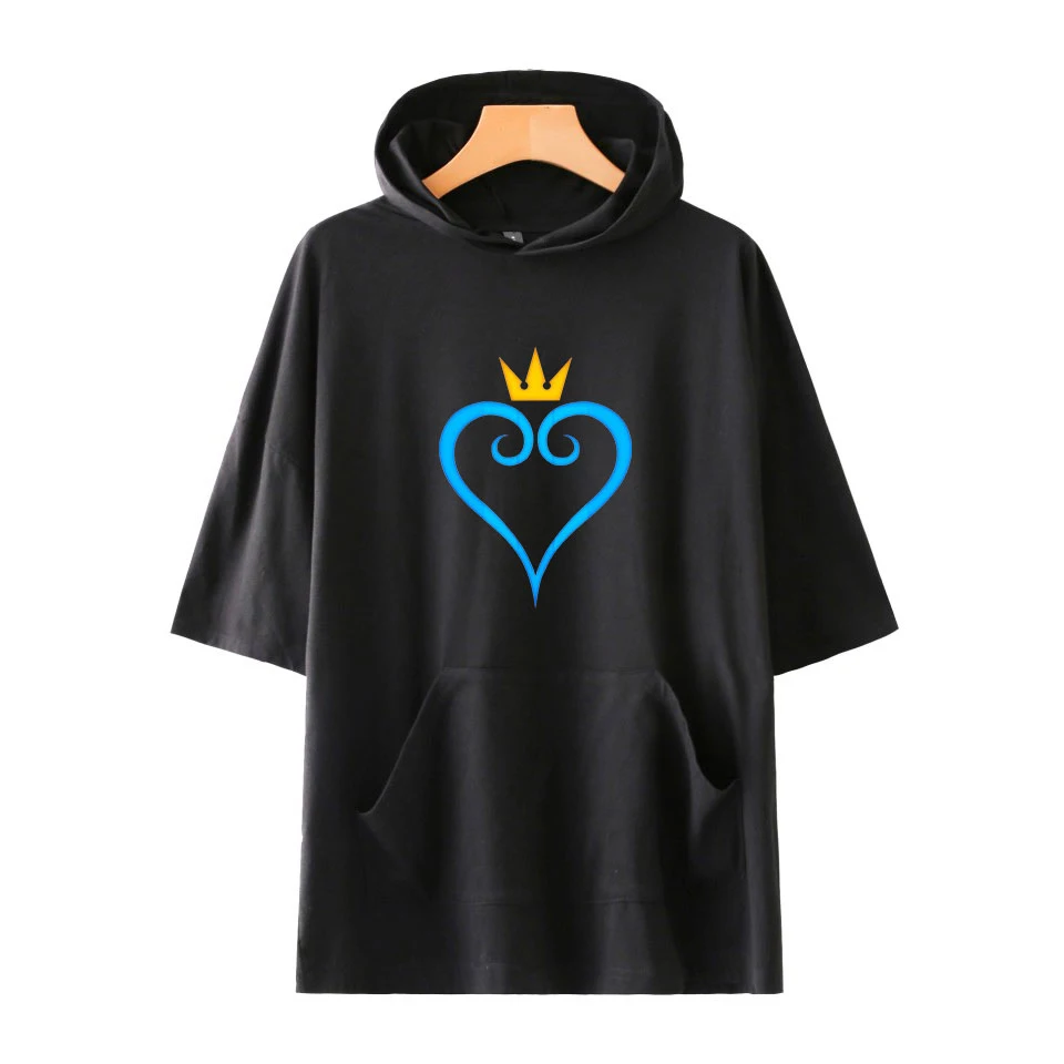 Новая обувь для косплея «Королевство Сердец» с рисунком футболка с короткими рукавами, повседневная одежда с капюшоном и принтом; футболка унисекс свободный тренд
