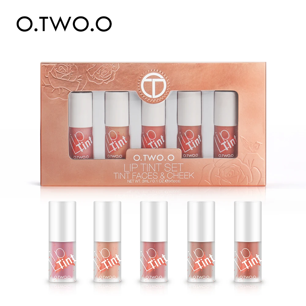 

O.TWO.O Lip Tint Set Lipgloss 5pc/Set Faces Cheek Blush Liquid Lipstick Makeup Glow Matte Lipgloss Kit Makeup Cosmetic