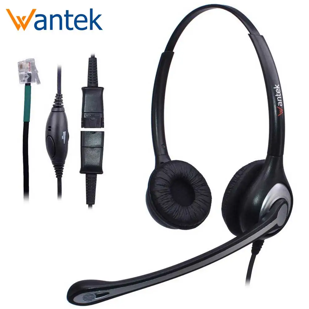 

Wantek Corded Telephone Headset Dual with Noise Cancelling Mic + Quick Disconnect Phones Headsets Landline Deskphones(A602FQS1)