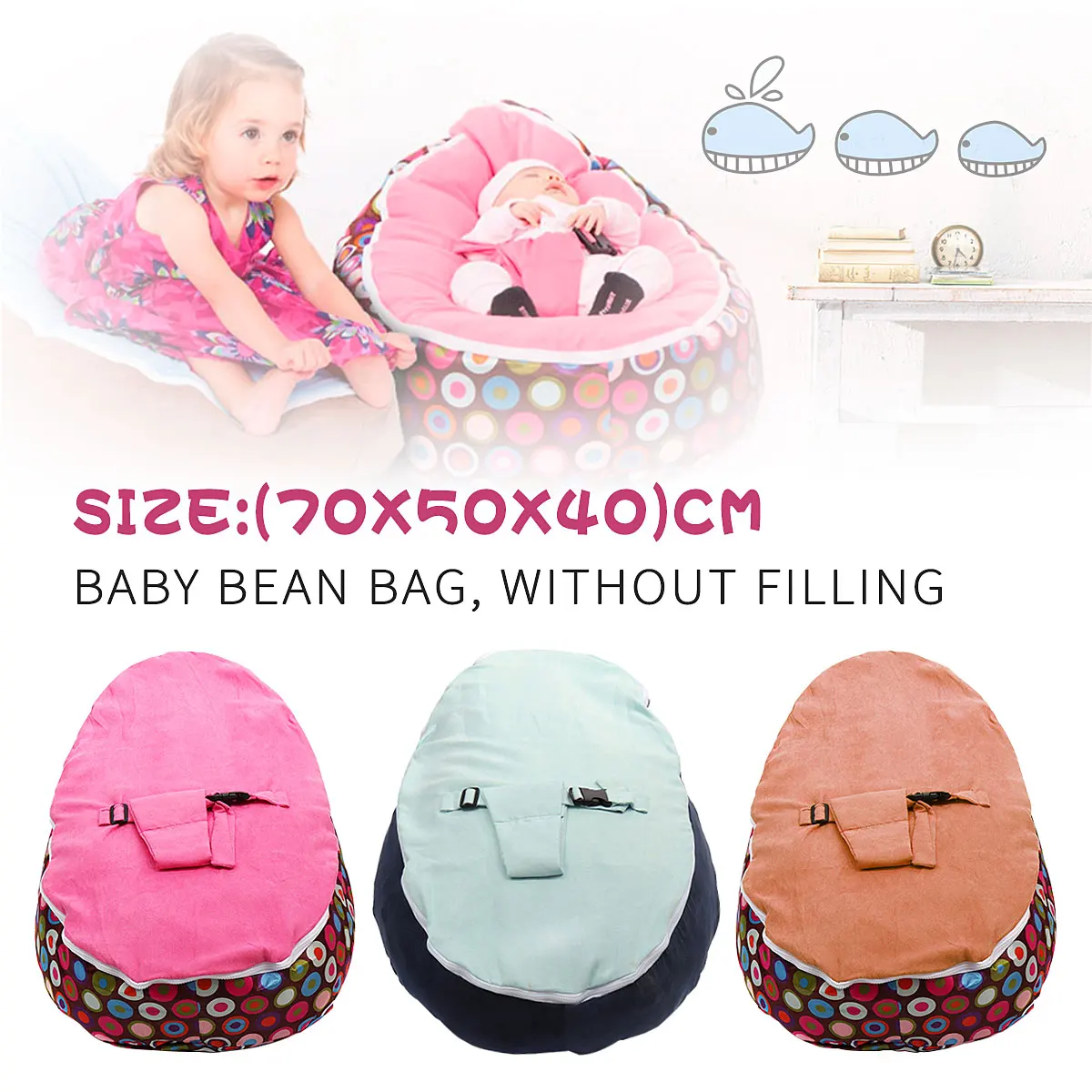 

Soft Baby Chair Infant Bean Bag Bed Pouf for Feeding Baby Snuggle Bed with Belt for Safety Protection without filler