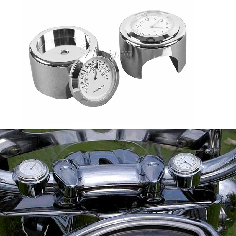 

7/8" 1"Handlebar Clock Thermometer For Harley Yamaha Suzuki Kawasaki Honda VTX 1300 C R RETRO Goldwing 1500 1800 Dyna Sportster