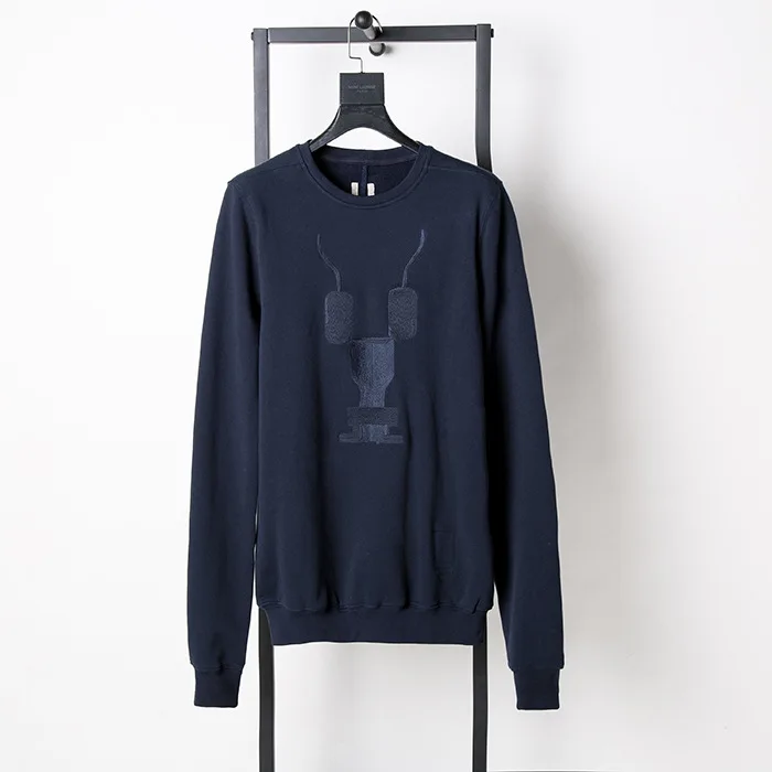 

New autumn and winter Europe and America men's DS series Tau embroidered long-sleeved dark blue fleece pullove hoodies