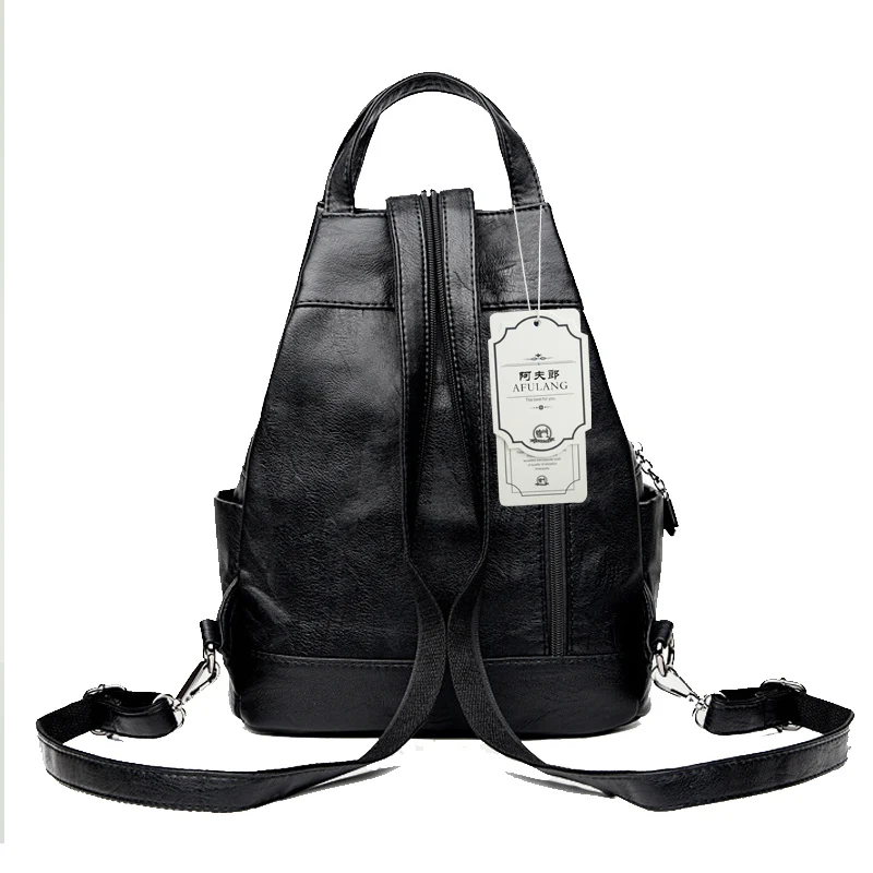 Women Backpacks Black Soft Leather Multifunction Shoulder Zipper Bag Schoolbags For Teenagers Girls Female Bag Mochila Femininas