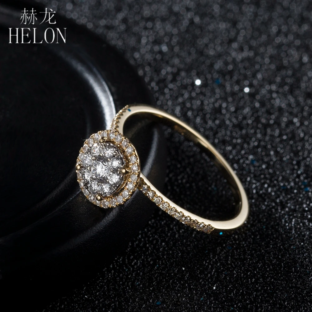 HELON Твердые 14 K White Gold 0.5CT H/SI круглая из натуральной бриллиантами Для женщин модное Ювелирное кольцо Обручение блестящие украшения кольцо