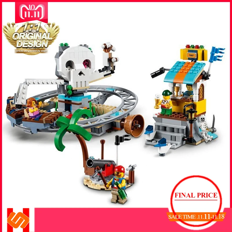 

Lepiningly Creators Set Pirate Roller Coaster 3 in 1 Compatible Legoing Creator 31084 playmobil building blocks Kids toys 24051