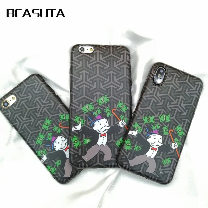 

Luxury Warrior Monopoly Dollar Mr Mobbin Soft Silicone Case For iphone XS MAX 7plus 8 8plus 6 6s 6plus XR Grid Relief Scrub Capa