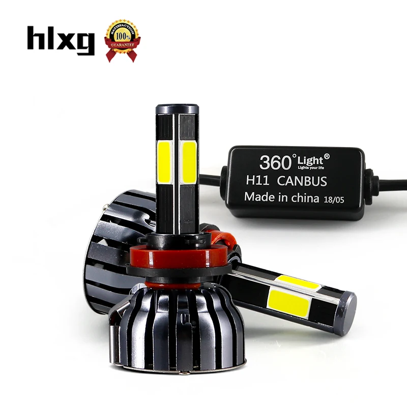 Hlxg 2 шт. 6000 К 12000 мл 4 боковые светодиодные фары H11 90 Вт Автомобильные H9 H8