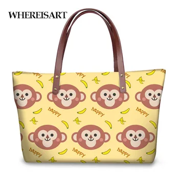 

WHEREISART Cartoon Monkey Design Women Handbags Cute Youth Girls Large Tote Bags Casual Ladies Big Travel Beach Bag Bolsa Mujer
