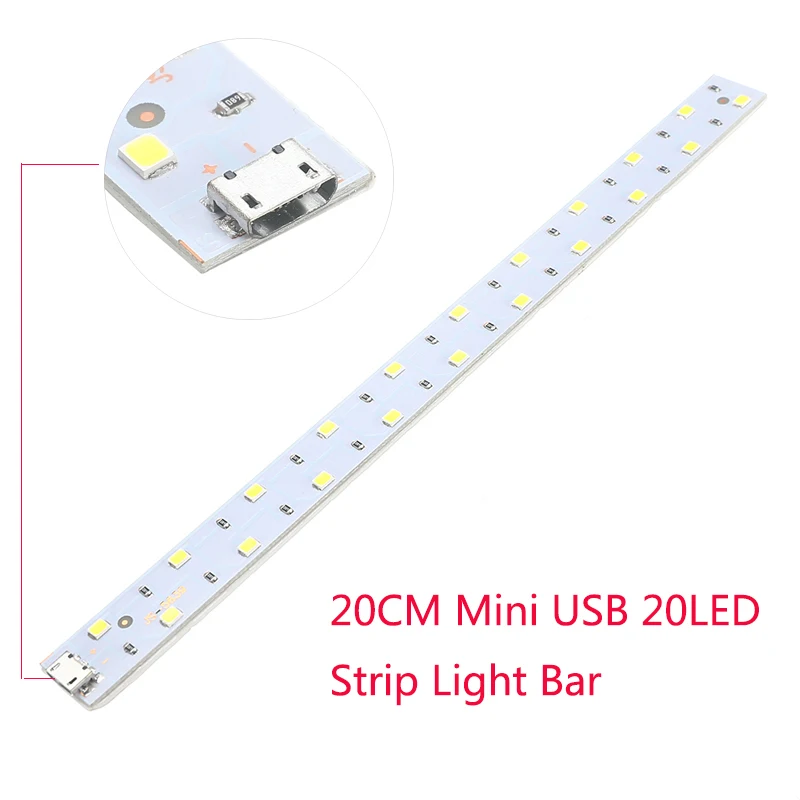 

20CM USB 20 LED Strip Light Bar Rechargeable Lamp Decoration Mini Portable Studio String Night Light White Light Bar