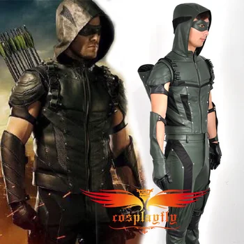 

2019 Green Arrow Season 4 Faux Leather Oliver Queen Battleframe Cosplay Costume Custom Adult Vest Pants Outfit Clothing Gloves