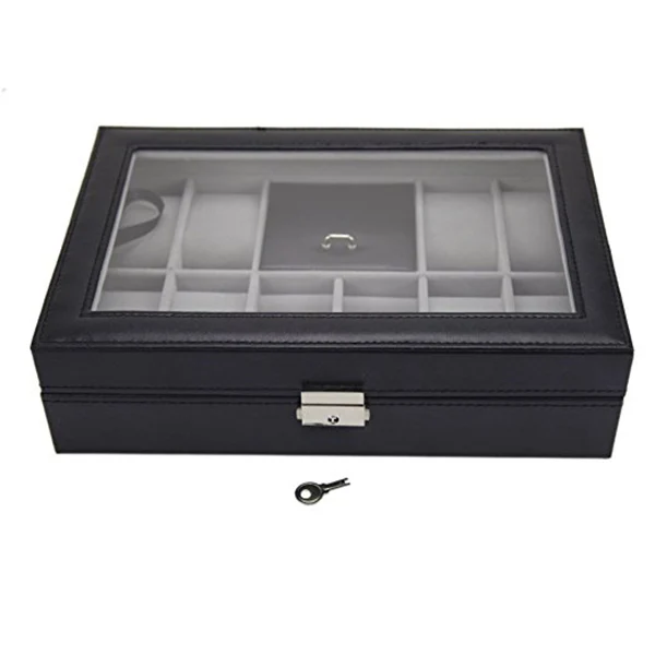 

11-grids Faux Leather Watch Jewelry Display Storage Box Black