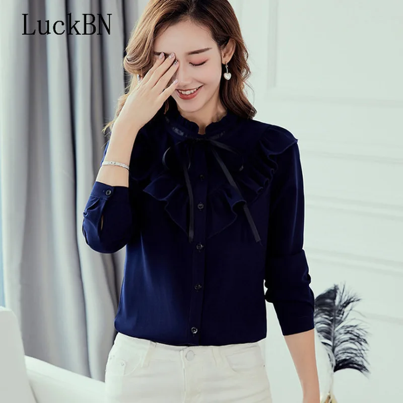 

Fashion Blouses Women Tops Long Sleeve Casual Chiffon Blouse Female Work Wear White Office Shirts Plus Size XXL Ladies Shirts