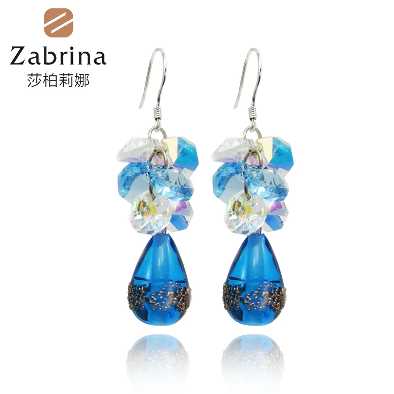 Pure silver long tassel design blue crystal earrings fashion drop earring girlfriend gifts | Украшения и аксессуары