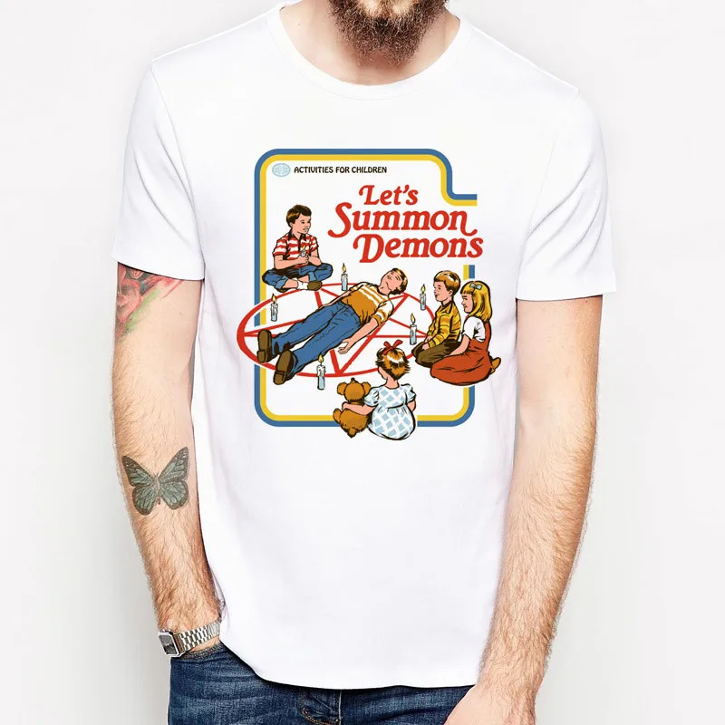 

Pentacle Satanism Cartoon Devil Men's T-shirt Funny Demons Evil Children Print Tshirt Homme Casual Harajuku Satan Tops S5MC53