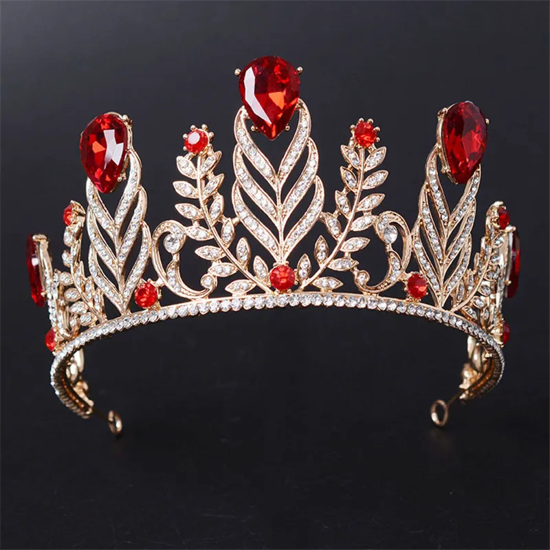 4 colors Luxury Female Baroque Royal Crown Gold Leaf Sparkling Crystal
