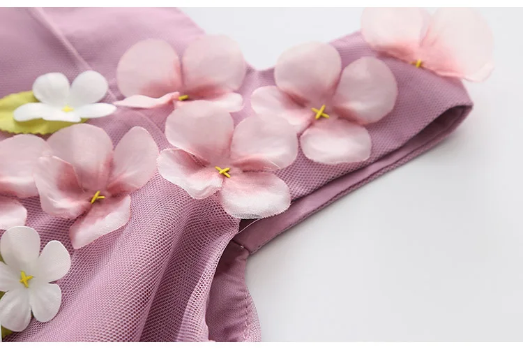 2018 Summer 2-12 Years Children Birthday Solid Color Flower Decoration Princess Elegant Sleeveless Kids Girl Party Dress (19)