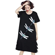 Oladivi Plus Size Women Clothing Fashion Pattern Animal Printing Tassel Dress Summer Style Cotton Shirt Dresses Vestdio 2017 New