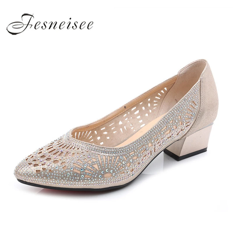 

2019 New Summer Fashion Pumps Cut-outs Women Crystal Casual Ladies Shoes High Heels Tenis Feminino Plus Size 34-43 ms
