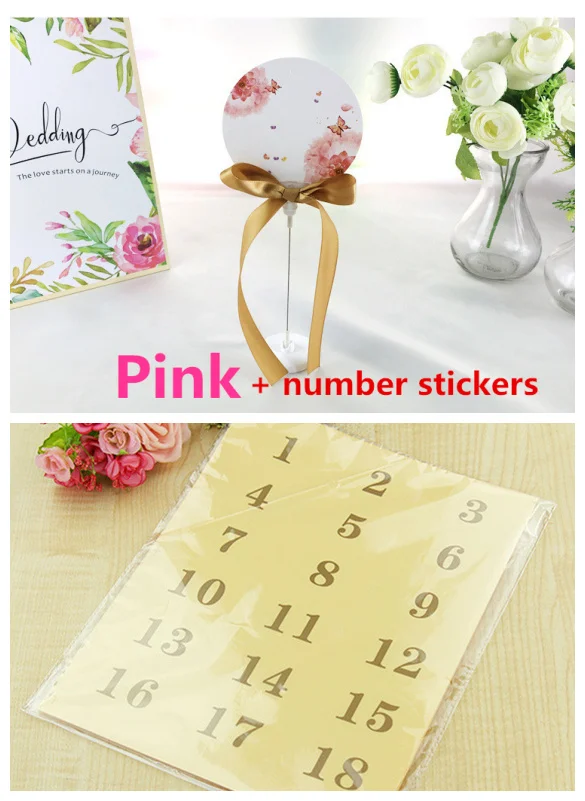 5 шт./лот Beaufitul Свадебные цветные круглые настольные карточки с лентой настольная подставка для карточек с зажимом для заметок с наклейками - Цвет: Pink with stickers