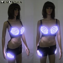 Free shipping LED Sexy Bra Women Fashion Nightclub Mini Leather Shorts for Luminous Led Bra Underwear Belly Dance