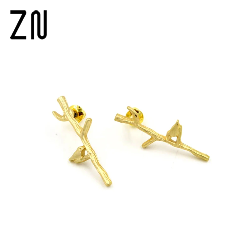 

Women Fashion Simple Dull Polish Bird Tree Branches Shape Earrings Concise Alloy Stud Earrings New Arrival