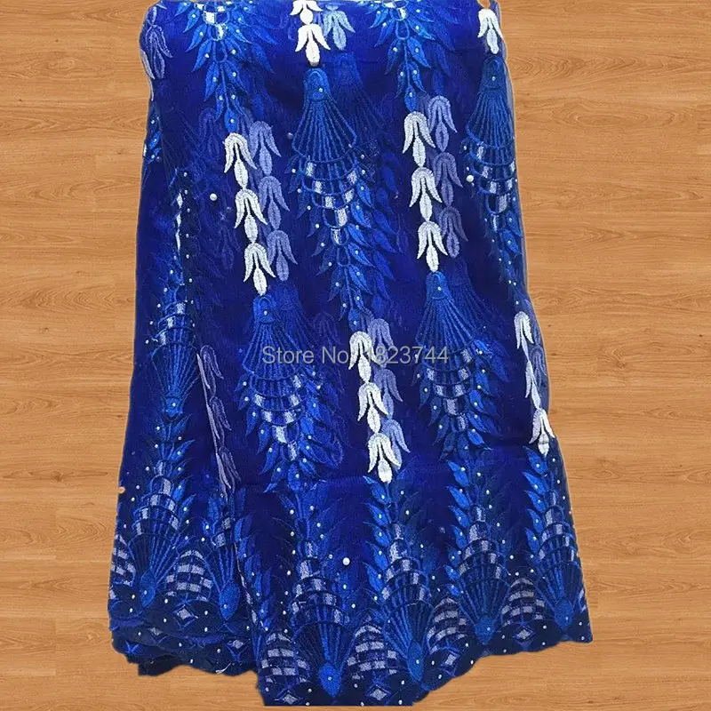 ( 5 ярды / lot ) afl63305 Королевский синий! Вышитые французской кружевной ткани с бусины