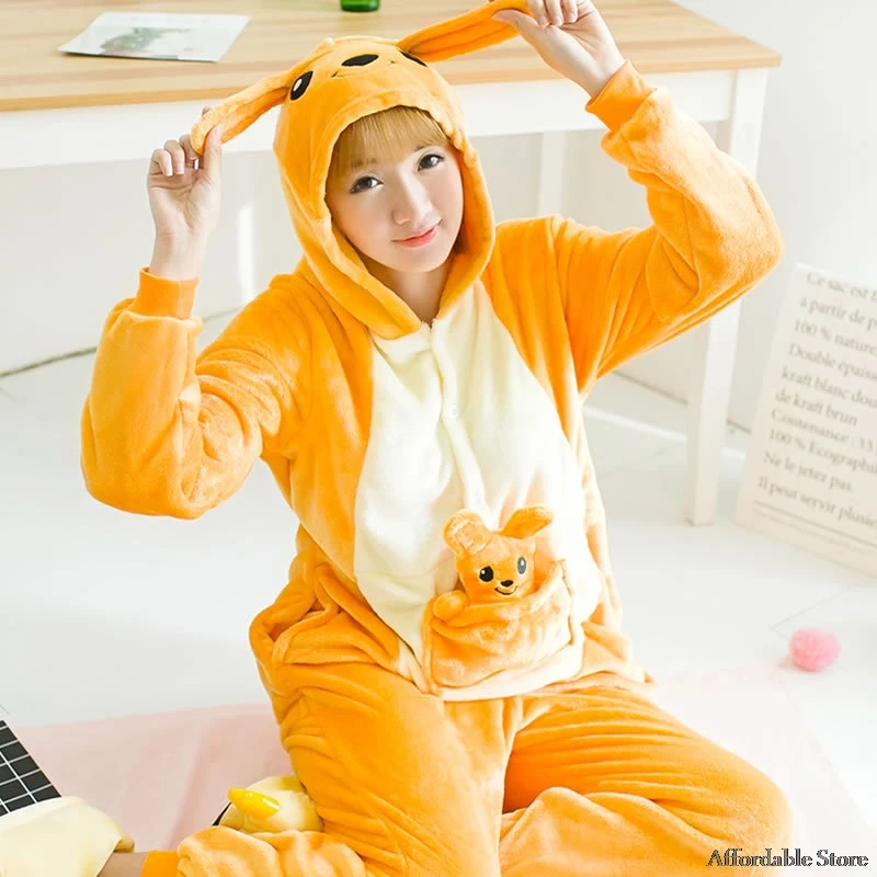 Мультфильм кенгуру часть пижамы животных зимние фланелевые милые желтые осенние пара домашние костюмы Косплэй для Для мужчин и Для женщин