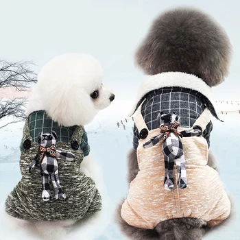

2018 pet dog Teddy vest Plaid rabbit decorative coat warm plush coat autumn and winter pet clothing