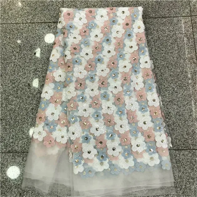 

african lace fabric with sequins 450*135CM 2018 hot sequin fabric high quality tulle sequins 3d lace fabric for evening dresses