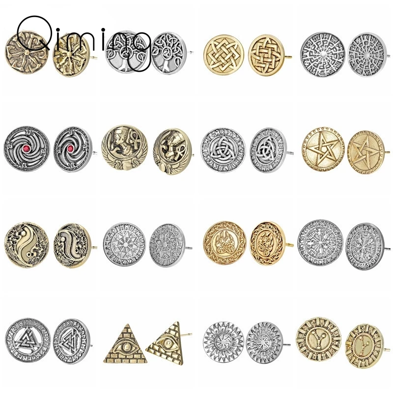 

Norse Slavic Viking Stud Earrings For Women Scandinavian Sun Wheel Rune Amulet Odin's Symbol Celtic Men Earring Dropshipping