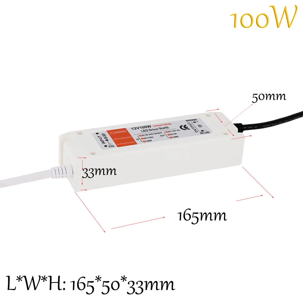 1 шт. DC 12 В источник питания светодиодный драйвер 18 Вт 28 Вт 48 Вт 72 Вт 100 Вт адаптер освещения Трансформатор Адаптер для светодиодной ленты DIY лампы - Цвет: 100W