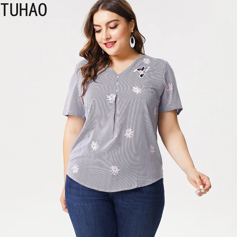 TUHAO Плюс Размер 6XL 5XL 4XL женское платье 2019 летние с коротким рукавом полосатые офисные женские платья одежда ZPZ