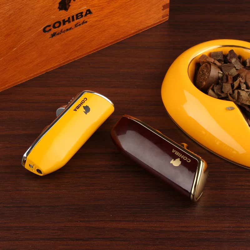 COHIBA зажигалка для сигар 3 струи пламени фонарь Бутановая Зажигалка резчик острые