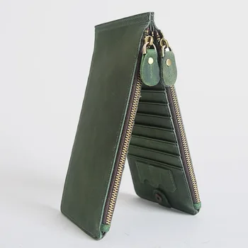 

Fashion High Quality Wallets Men Real Genuine Crazy Horse Leather Wallet Zipper Coin Purse Cardholder Brand Bag Design Handmade