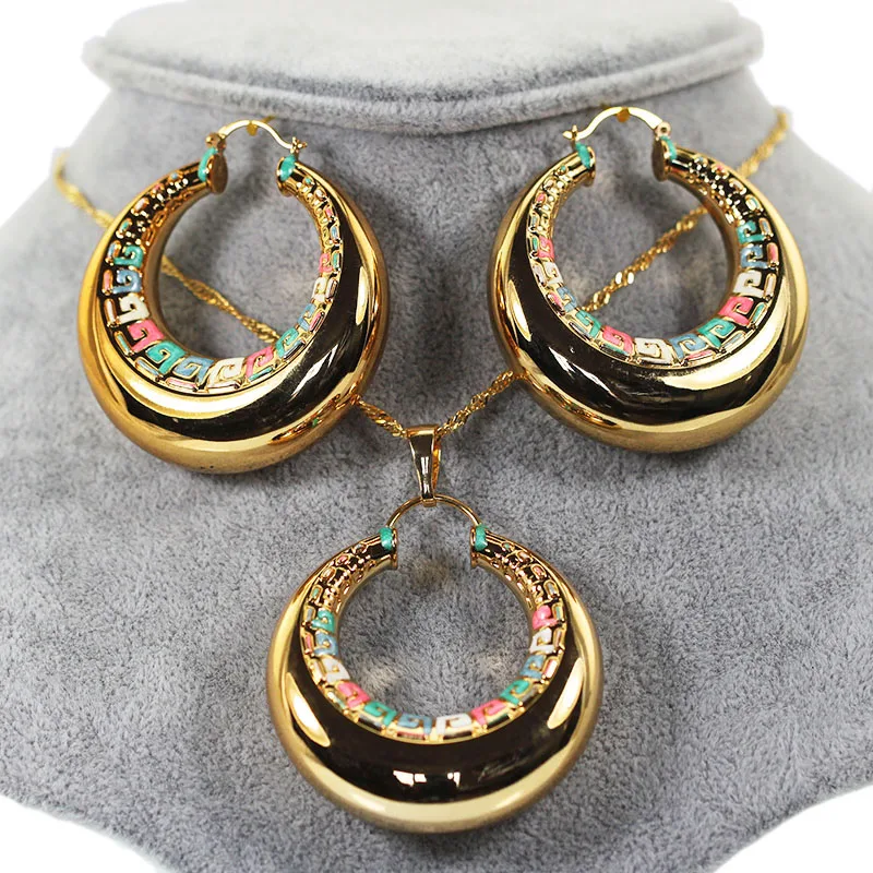 Big Gold Hoop Earrings Set 2017 Women Costume Jewelry Set Gold Wedding Necklace Pendant Set Fashion Enamel Jewelry St049 Jewelry Sets Gold Necklace Pendant Setenamel Jewelry Aliexpress