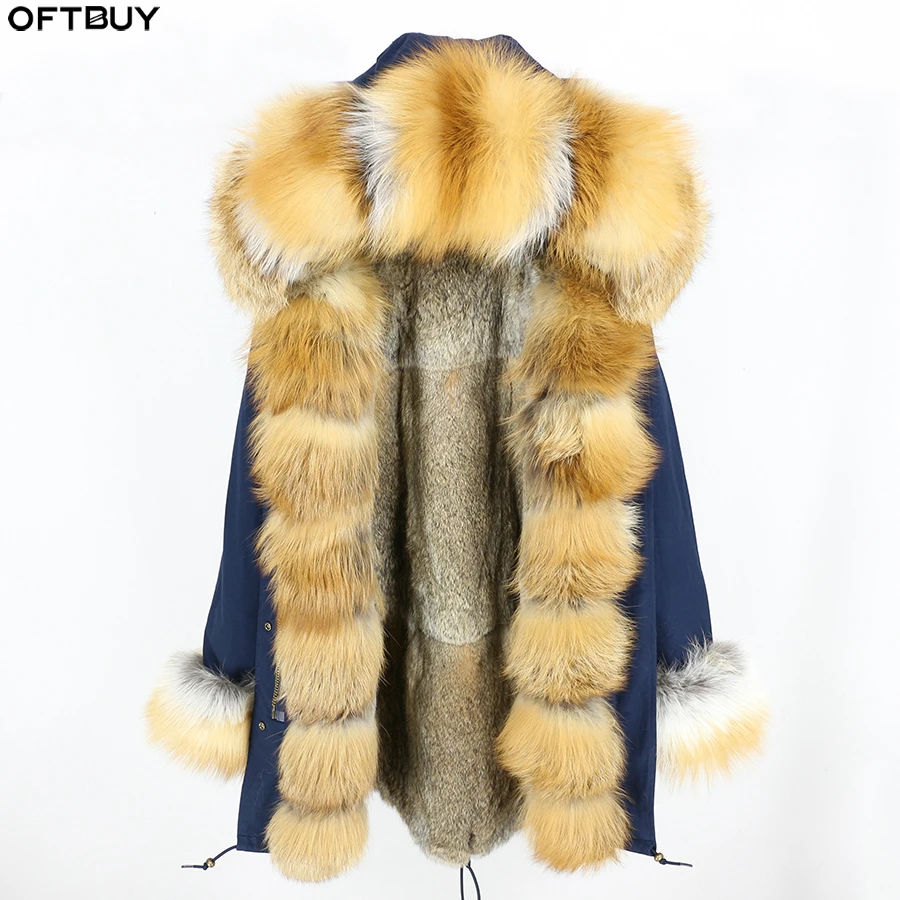 Женская парка с капюшоном OFTBUY длинная теплая толстой подкладкой из кроличьего