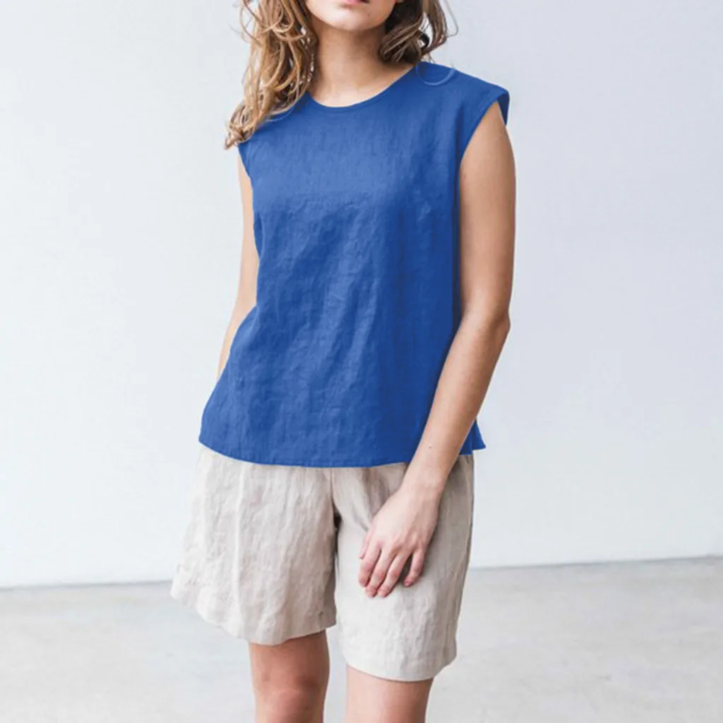 Women's Summer t-shirt Cotton And Linen Fashion Solid Color Split Personality sleeveless Tops clothes