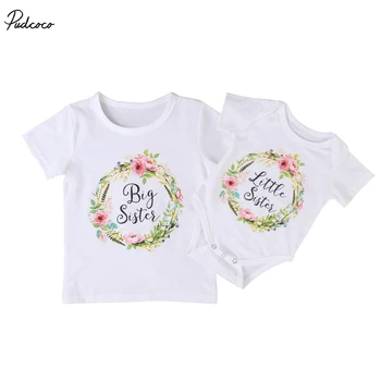 

Family Clothing Set Baby Kids Girls 2017 New Little Big Sister Short Sleeve Clothes Jumpsuit Romper Outfits T Shirts