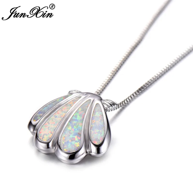 

Cute Female Sea Conch Animal Pendants Necklaces 925 Sterling Silver Filled White Blue Fire Opal Stone Necklaces For Women